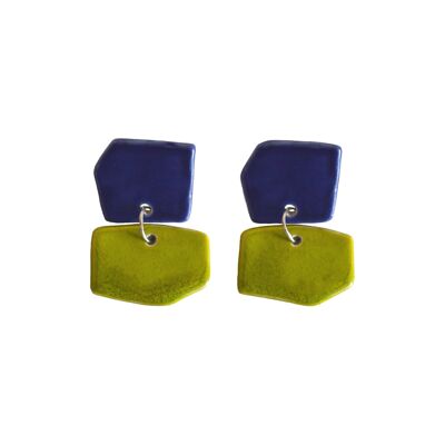 Light two-tone ceramic earrings Aura blue and summer lime