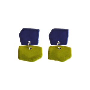 Boucles d'oreilles légères en céramique bicolore Aura bleu et citron vert d'été