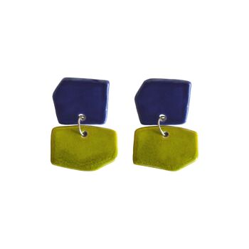 Boucles d'oreilles légères en céramique bicolore Aura bleu et citron vert d'été 1