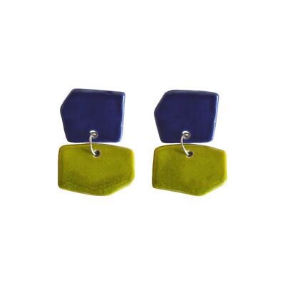 Two-tone light blue and lime Aura ceramic earrings