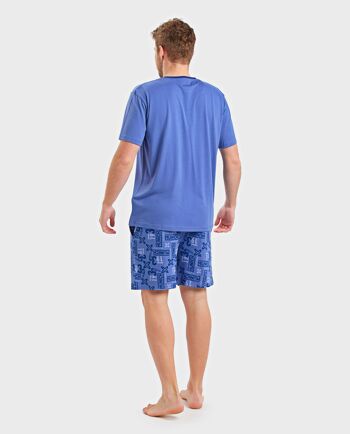 Pyjama homme en coton bleu plomb avec dessin sur le devant et pantalon imprimé Munich. MU_DH0353 2