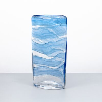 Vase en verre bleu | dans une couleur bleue | Soufflé à la bouche | Vase haut