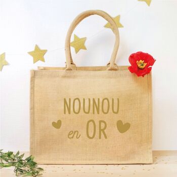 Grand panier en jute - "Nounou en OR"