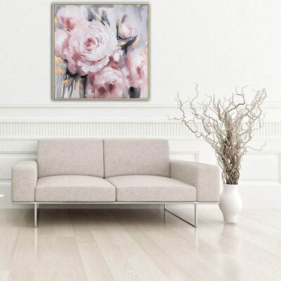 Tableau peinture fleurs roses