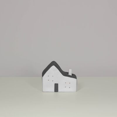 Porcelain House with LED Tealight | Contemporary style | Handmade| Modern Home Décor | Matte finish in Grey & White