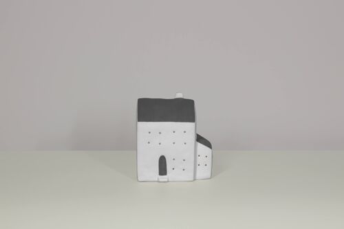 Porcelain House with LED Tealight | Contemporary style | Handmade | Modern Home Décor | Matte finish in Grey & White