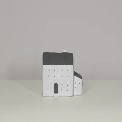 Porzellanhaus mit LED Teelicht | Zeitgenössischer Stil | Handarbeit | Moderne Wohnkultur | Mattes Finish in Grau und Weiß
