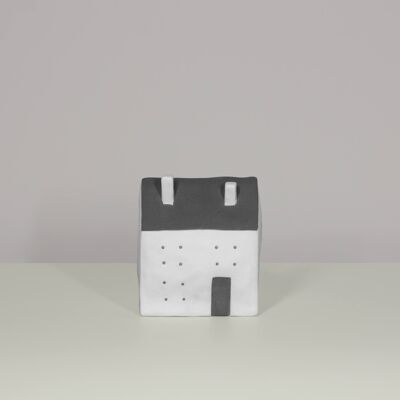 Porzellanhaus mit LED Teelicht | Zeitgenössischer Stil | Handarbeit | Moderne Wohnkultur | Mattes Finish in Grau und Weiß
