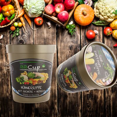 Billers Organic BBCup Instant Soup Sopa de pollo con verduras y fideos