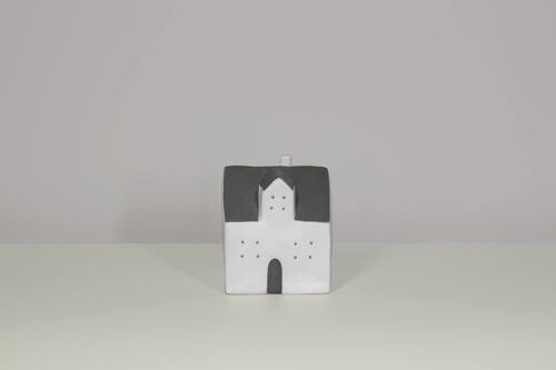 Porcelain House with LED Tealight | Contemporary style | Handmade | Modern Home Décor | Matte finish in Grey & White