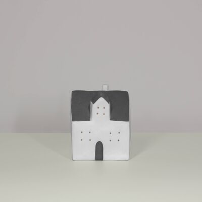 Porcelain House with LED Tealight | Contemporary style | Handmade | Modern Home Décor | Matte finish in Grey & White