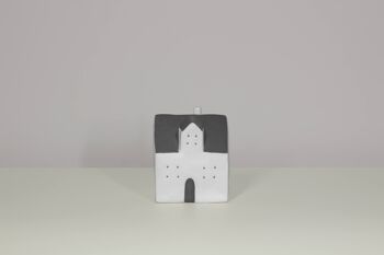 Maison en porcelaine avec bougie chauffe-plat LED | Style contemporain | Fait à la main | Décoration d'intérieur moderne | Finition mate en gris et blanc 1