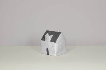 Maison en porcelaine avec bougie chauffe-plat LED | Style contemporain | Fait à la main | Décoration d'intérieur moderne | Finition mate en gris et blanc 2