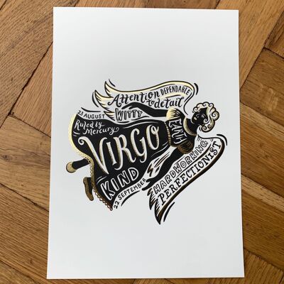 Virgo Zodiac Gold Foil Print