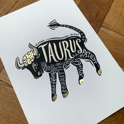 Taurus Zodiac Gold Foil Print