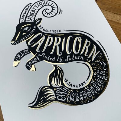 Capricorn Zodiac Gold Foil Print