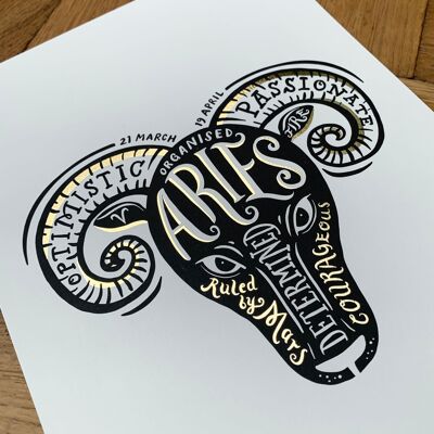 Aries Zodiac Gold Foil Print