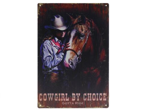 Cowgirl metalen bord 20x30cm