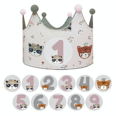 Interchangeable number crown 1 to 9 years "Pink Raccoon"