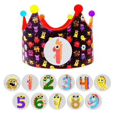 Interchangeable crown of numbers 1 to 9 years "Monsters"