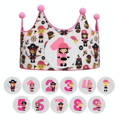 Interchangeable crown of numbers 1 to 9 years "Pirate Girl"