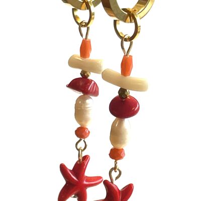 Earrings coral starfish natural stone pearl