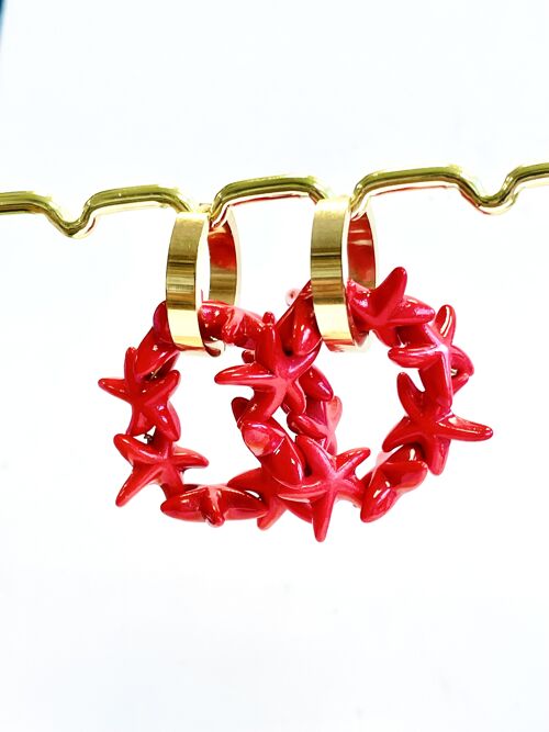 Earrings starfish natural stone coral
