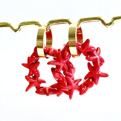 Earrings starfish natural stone coral