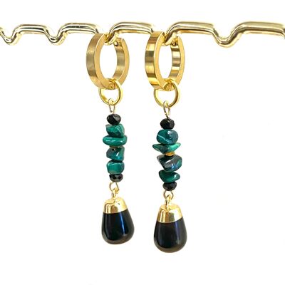 Boucles d'oreilles Onyx/Malachite