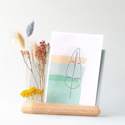 Porte-carte avec fleurs séchées en chêne français - Fleurs séchées à gauche - porte-polaroid - photo - présentoir d'impression