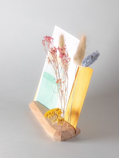 Porte-carte avec fleurs séchées en chêne français - Fleurs séchées à doite - porte-polaroid - photo - présentoir d'impression
