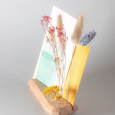 Tarjetero con flores secas en roble francés - Flores secas a la derecha - porta polaroid - foto - pantalla impresa