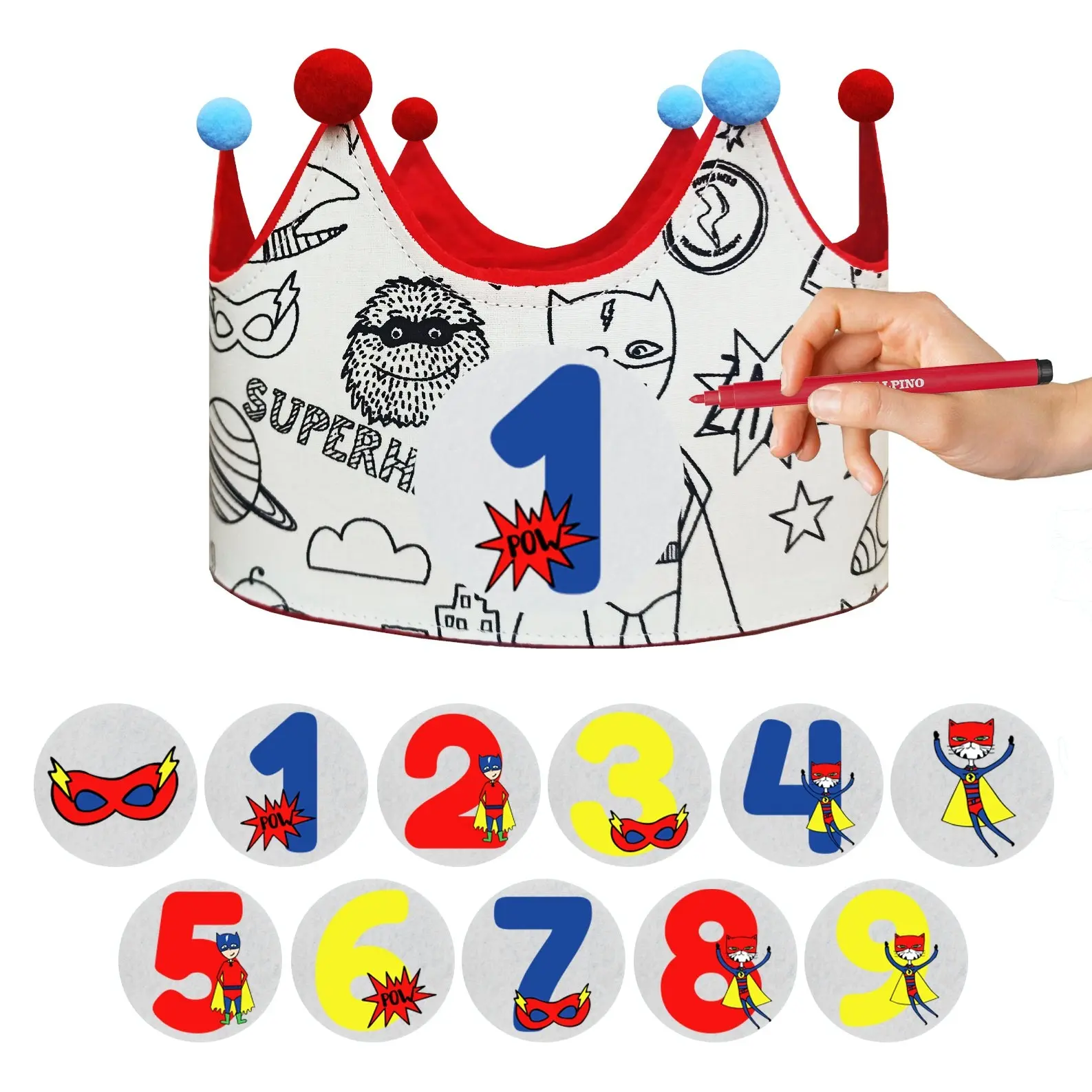 Buy wholesale Crown Interchangeable numbers 1-9 years Coloring Superheroes