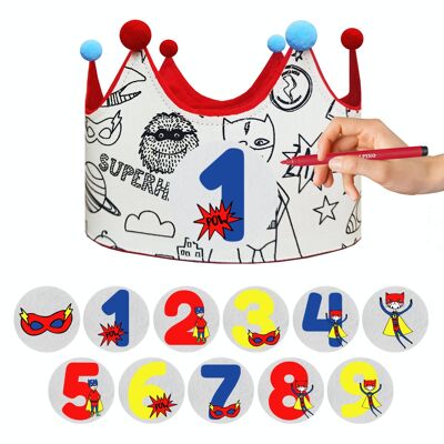 Crown Interchangeable numbers 1-9 years Coloring Superheroes