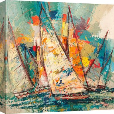 Picture with sailboats, print on canvas: Luigi Florio, Regatta on the ocean