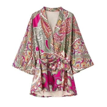 Kimono femme | bohème | dessins vintage | rose 1
