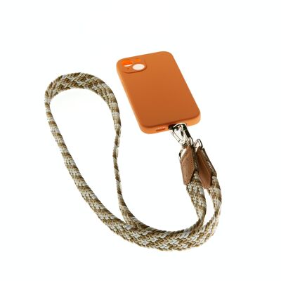 Beige White Khaki Braided Phone Lanyard