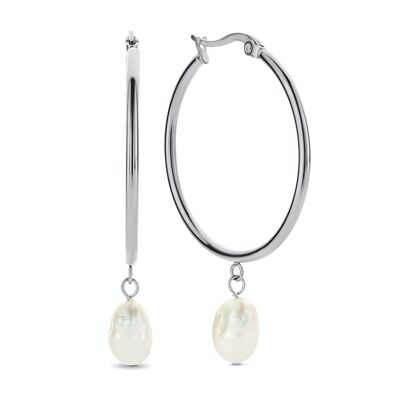 Aretes de aro CO88 35mm con colgante perla barroca IPS