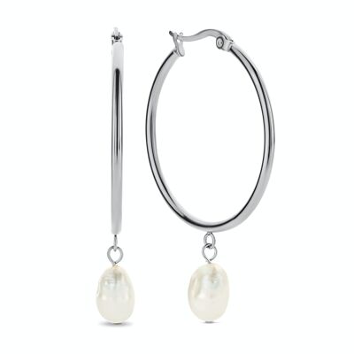 CO88 hoop earrings 35mm w/ pendant baroque pearl IPS