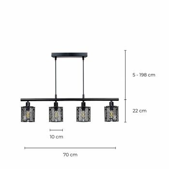 Suspension en métal noir quatre lumières Farlem 4