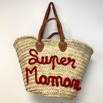 Woven palm fiber basket "super mom"