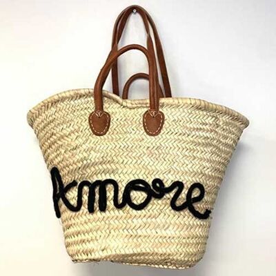 Woven palm fiber basket "amore"