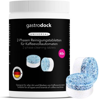 Pastilles de nettoyage à 2 phases pour machines à café entièrement automatiques [40 x 3,5 g] MADE IN GERMANY - pastilles de nettoyage pour machines à café - compatibles avec Siemens, Jura, Krups, Bosch, Miele, Melitta, WMF - dégraissant à café