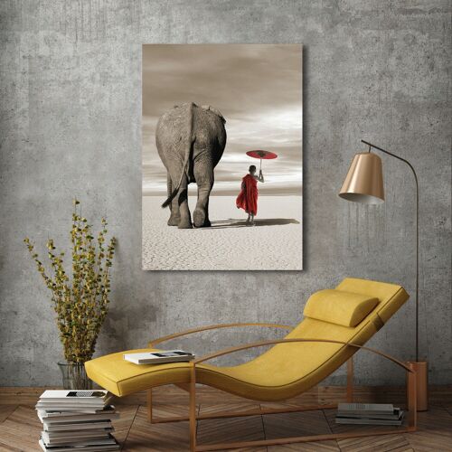 Fotografia su tela: Marc Moreau, Giovane monaco buddista con elefante
