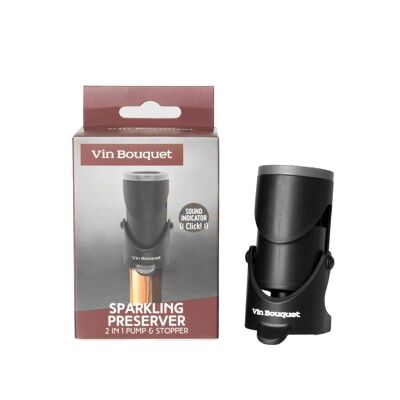 Cava/champagne stopper and preserver with sound indicator Black