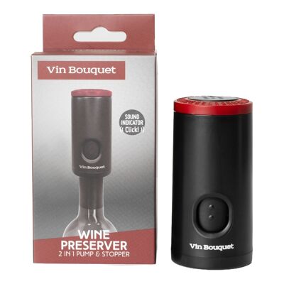Wine stopper and preserver with sound indicator Black