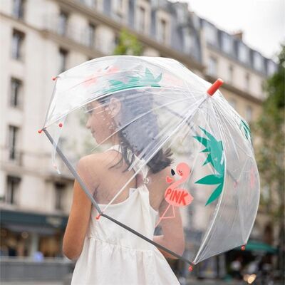 Parapluie enfant transparent flamant rose