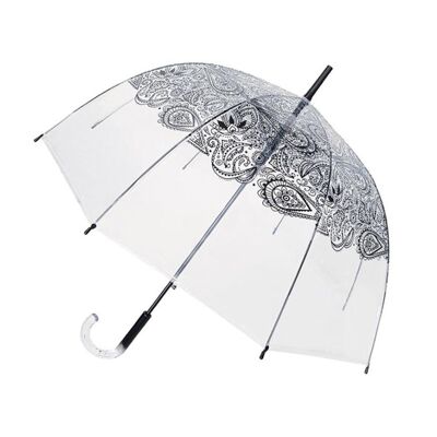 Parapluie long transparent paisley noir