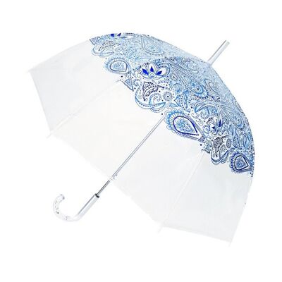 Parapluie long transparent paisley bleu