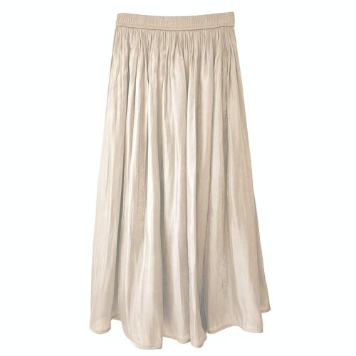 Shimmer silk feel pleated long skirt in cream